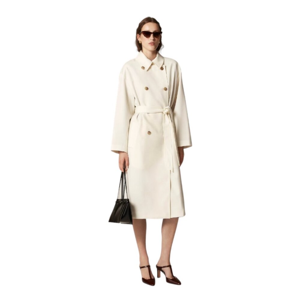 NWT JCREW Wool Trench Coat Womens 4 Cream Ivory Double Breasted CN067 Lined *** - Picture 2 of 13